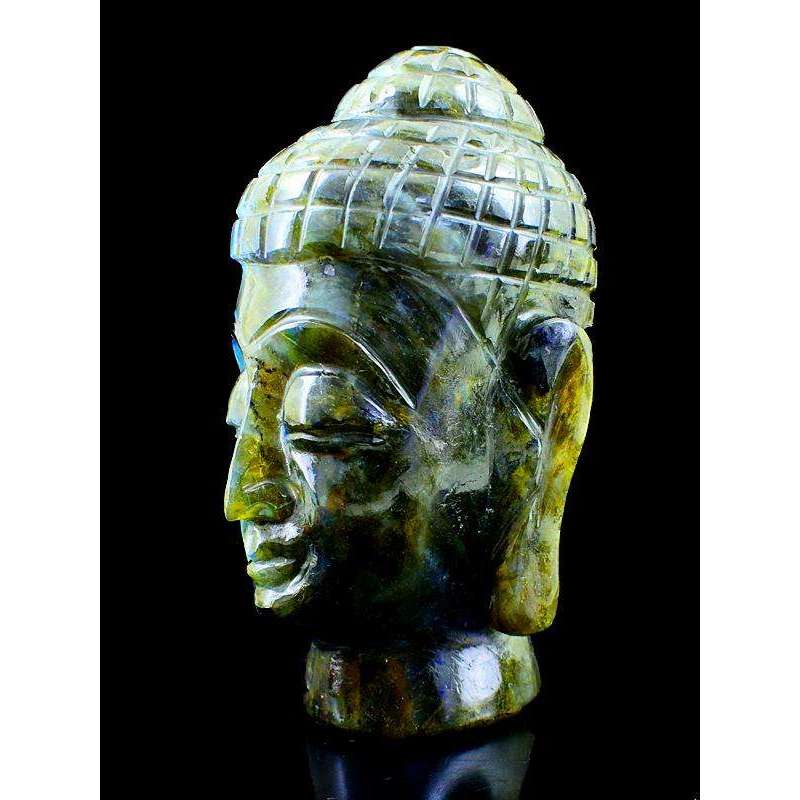 gemsmore:Amzing Blue Labradorite Gemstone Carved Lord Buddha Head Idol