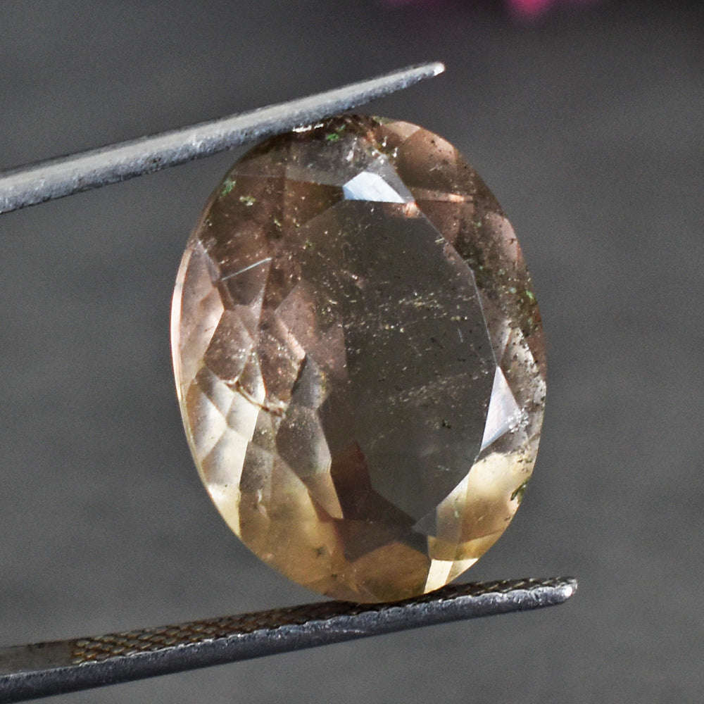 gemsmore:Artisian 15 Carats  Genuine Smoky Quartz Faceted Gemstone
