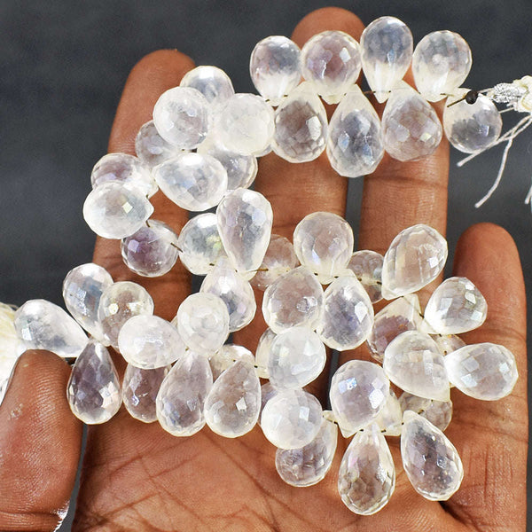gemsmore:Artisian 425 Carats 08 Inches Genuine White Quartz Faceted Beads Strand