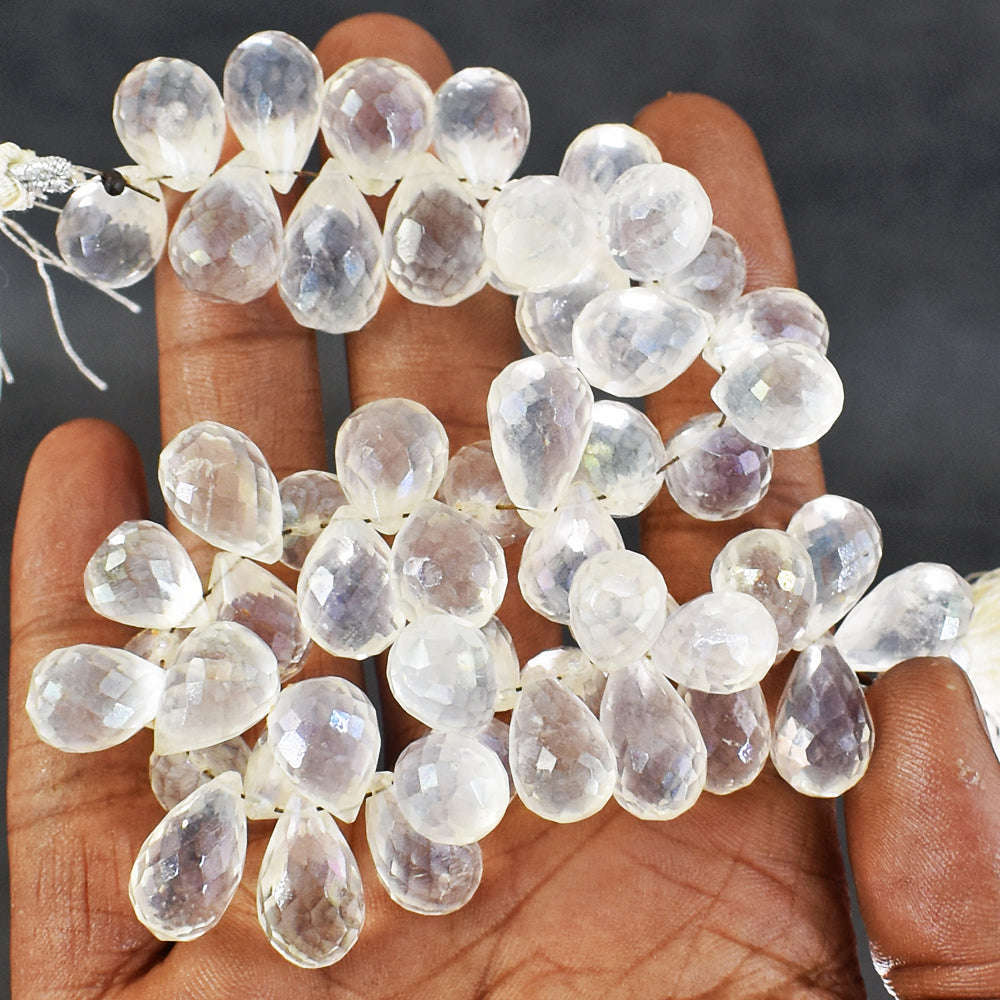 gemsmore:Artisian 425 Carats 08 Inches Genuine White Quartz Faceted Beads Strand