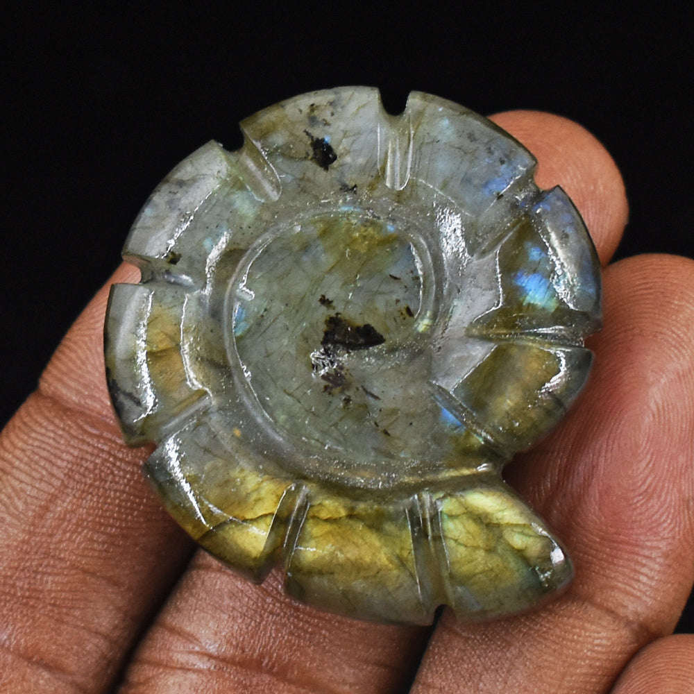 gemsmore:Artisian 92 Carats  Genuine Golden Flash Labradorite Ammonite Gemstone
