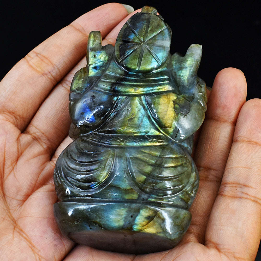 gemsmore:Artisian Amazing Flash Labradorite Hand Carved Lord Ganesha