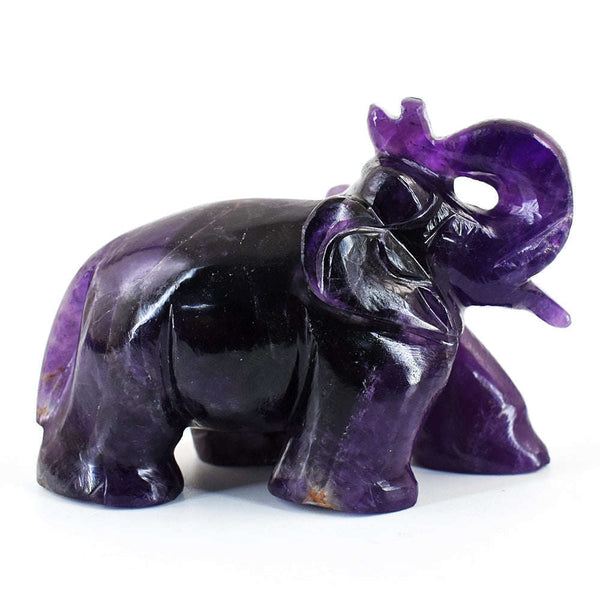 gemsmore:Artisian Amethyst Hand Carved Genuine Crystal Gemstone Carving Elephant