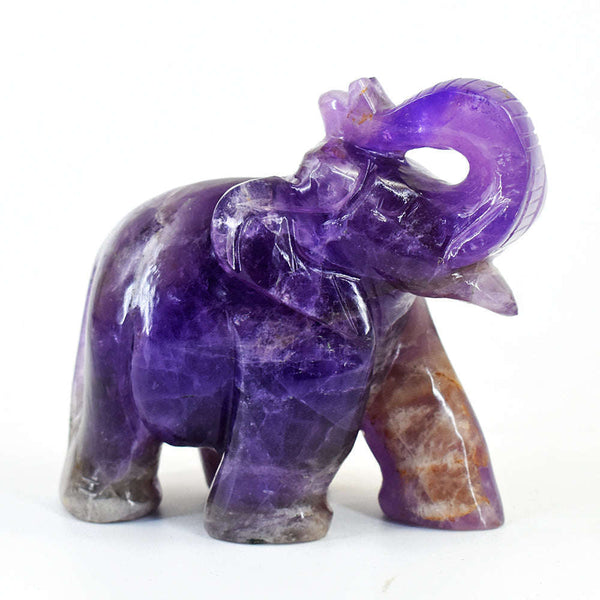 gemsmore:Artisian Amethyst Hand Carved Genuine Crystal Gemstone Carving Elephant