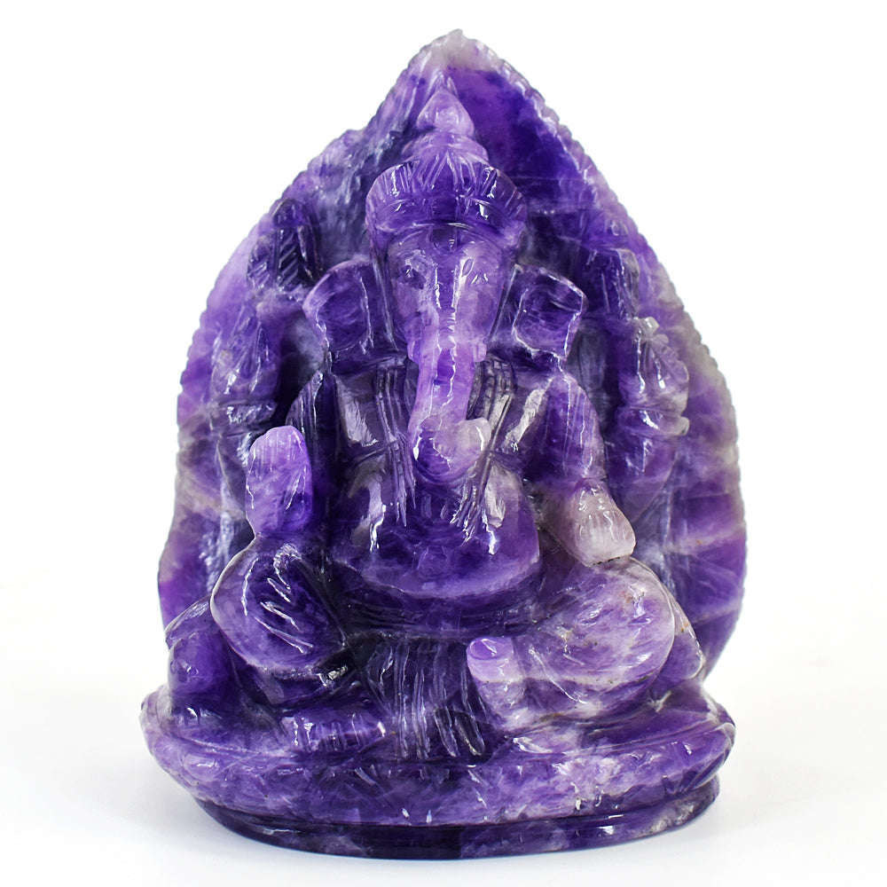 gemsmore:Artisian Amethyst Hand Carved Genuine Crystal Gemstone Carving Lord Ganesha