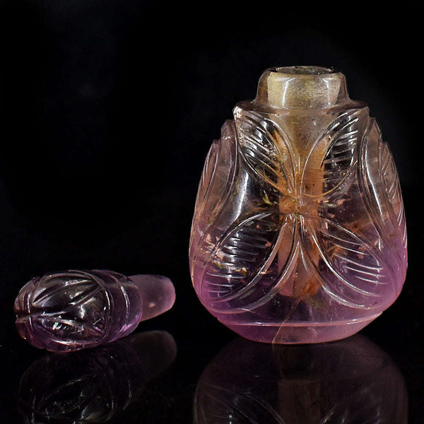 gemsmore:Artisian Amethyst  Hand Carved Genuine Crystal Gemstone Carving Perfume Bottle