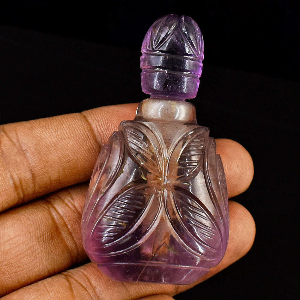 gemsmore:Artisian Amethyst  Hand Carved Genuine Crystal Gemstone Carving Perfume Bottle