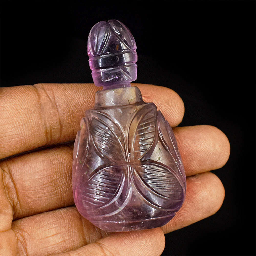 gemsmore:Artisian Amethyst  Hand Carved Genuine Crystal Gemstone Carving Perfume Bottle