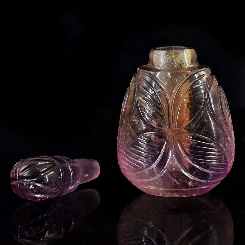 gemsmore:Artisian Amethyst  Hand Carved Genuine Crystal Gemstone Carving Perfume Bottle