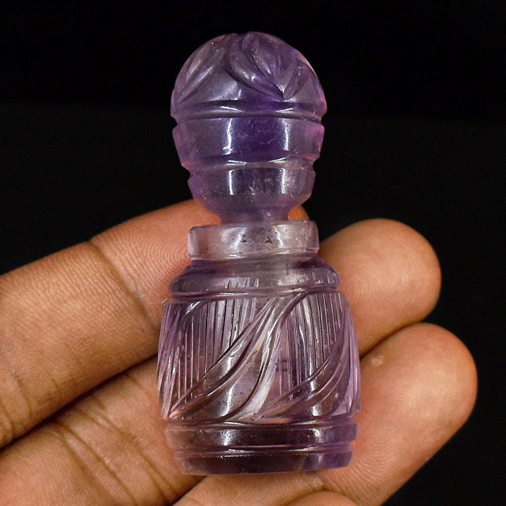 gemsmore:Artisian Amethyst Hand Carved Genuine Crystal Gemstone Carving Perfume Bottle