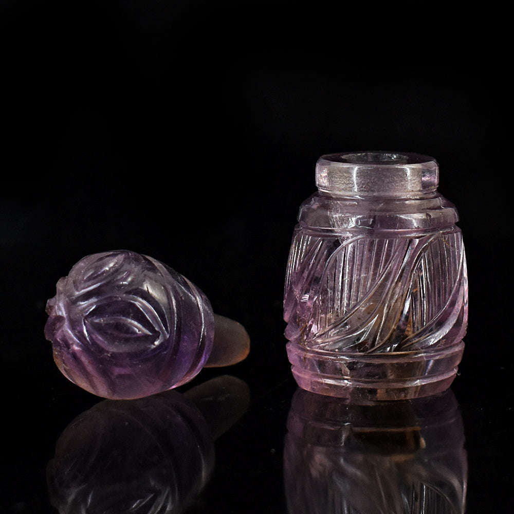 gemsmore:Artisian Amethyst Hand Carved Genuine Crystal Gemstone Carving Perfume Bottle
