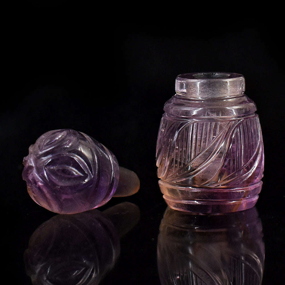 gemsmore:Artisian Amethyst Hand Carved Genuine Crystal Gemstone Carving Perfume Bottle