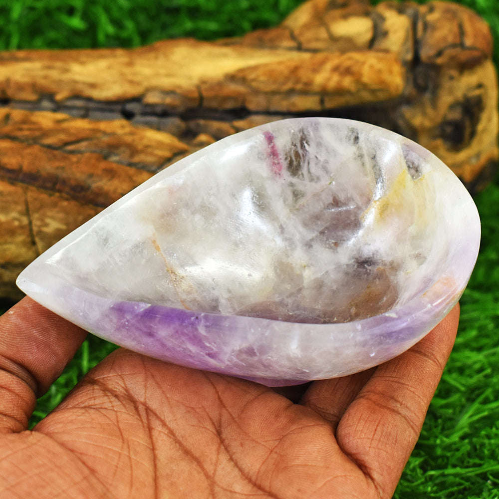 gemsmore:Artisian Ametrine Hand Carved Genuine Crystal Gemstone Carving Healing Oil Lamp