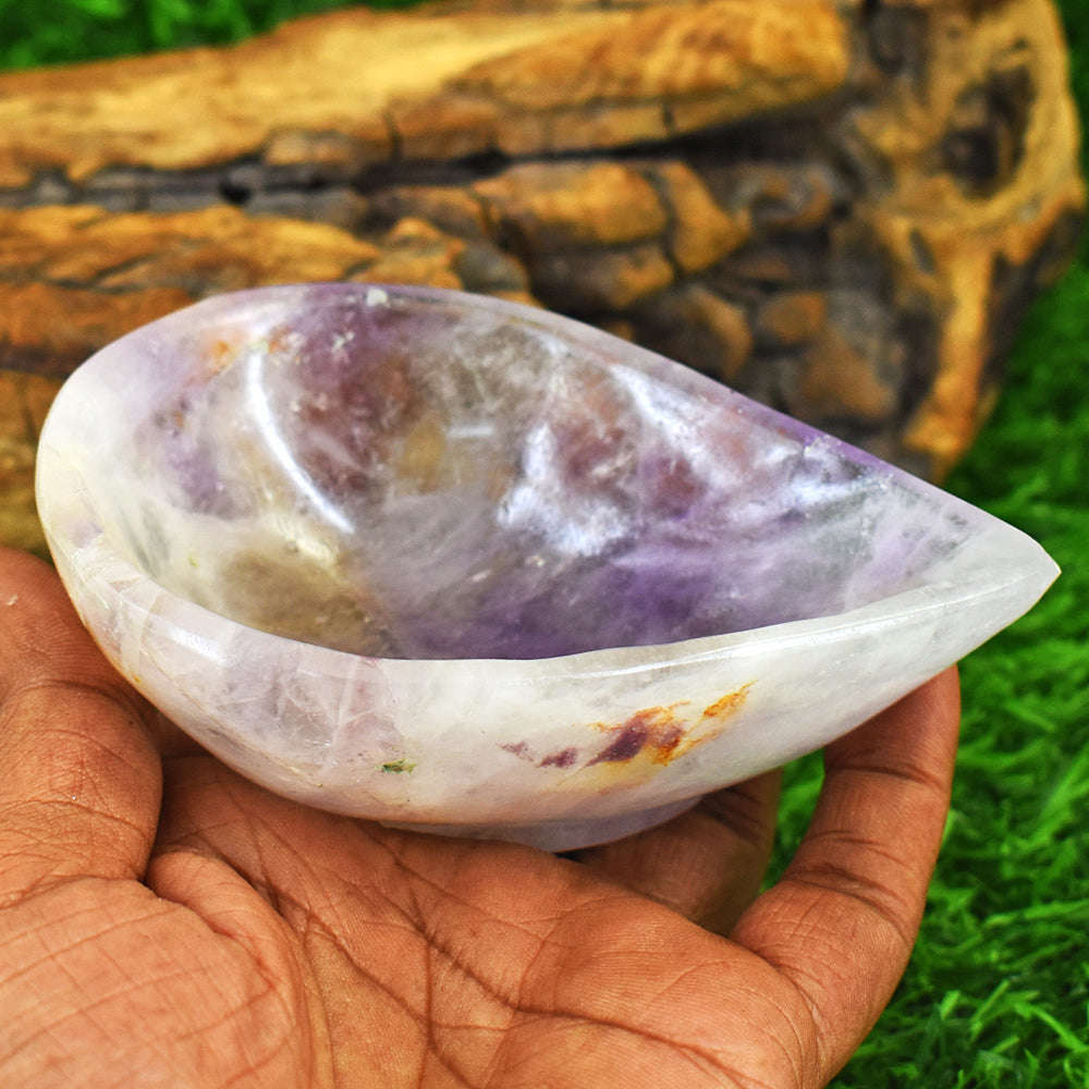 gemsmore:Artisian Ametrine Hand Carved Genuine Crystal Gemstone Carving Healing Oil Lamp