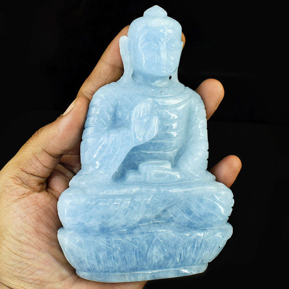 gemsmore:Artisian Angelite Hand Carved Genuine Crystal Gemstone Carving Lord Buddha