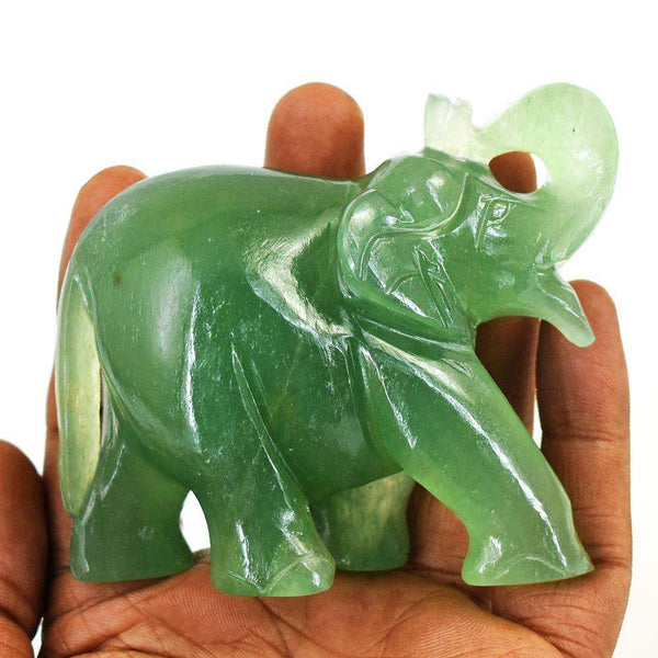 gemsmore:Artisian Aventurine Hand Carved Genuine Crystal Gemstone Carving Elephant