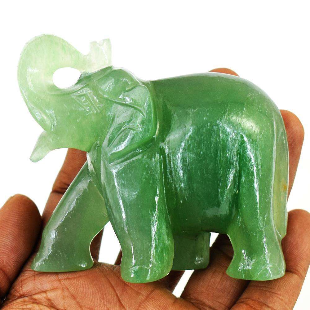 gemsmore:Artisian Aventurine Hand Carved Genuine Crystal Gemstone Carving Elephant