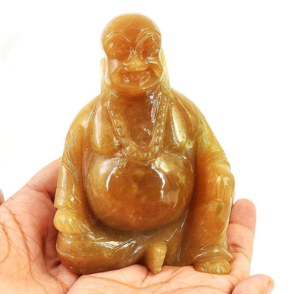 gemsmore:Artisian Aventurine Hand Carved Genuine Crystal Gemstone Carving Laughing Buddha