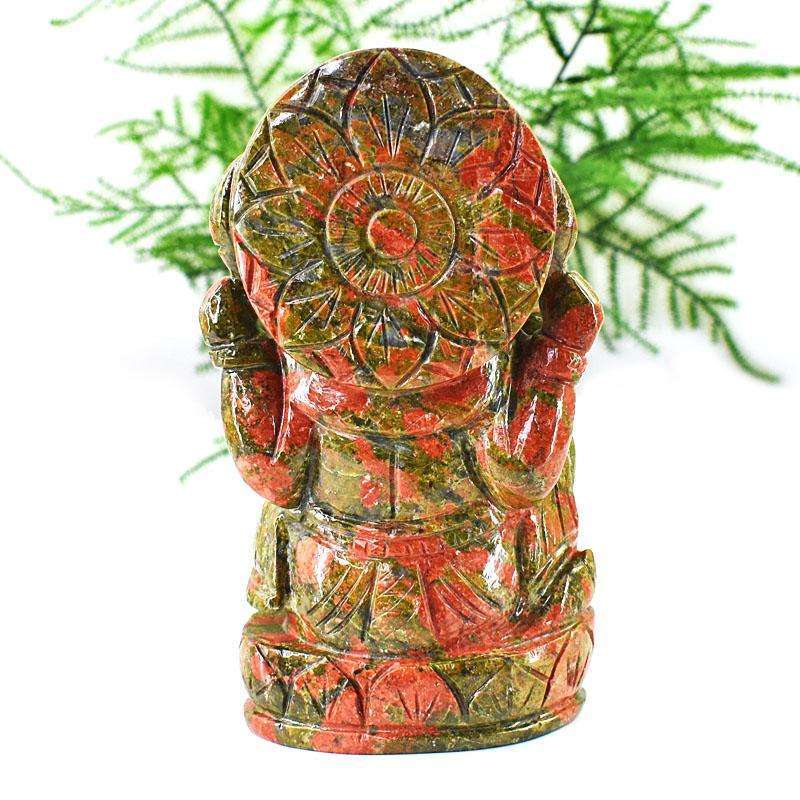 gemsmore:Artisian Blood Green Unakite Hand Carved Genuine Crystal Gemstone Carving Lord Ganesha