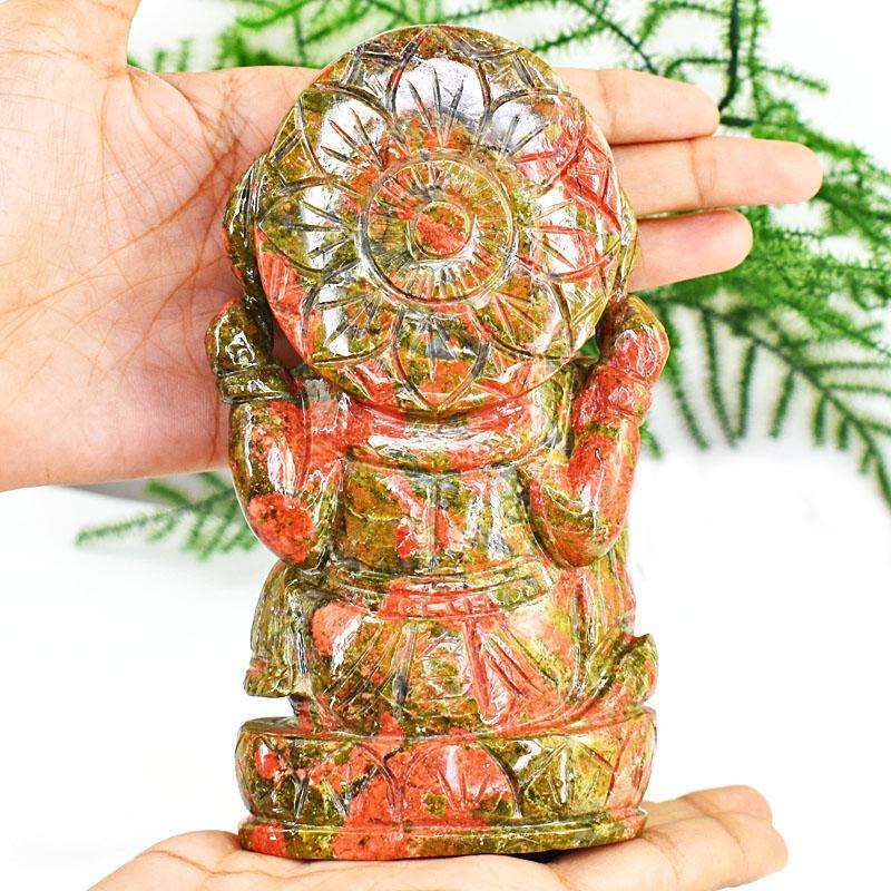 gemsmore:Artisian Blood Green Unakite Hand Carved Genuine Crystal Gemstone Carving Lord Ganesha