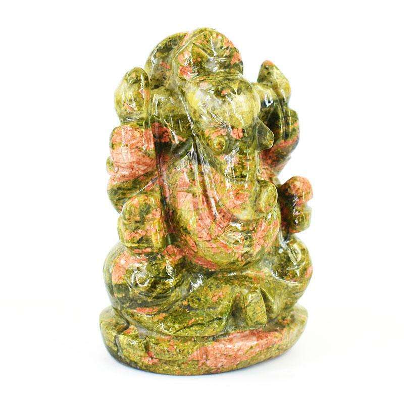 gemsmore:Artisian Blood Green Unakite Hand Carved Genuine Crystal Gemstone Carving Lord Ganesha