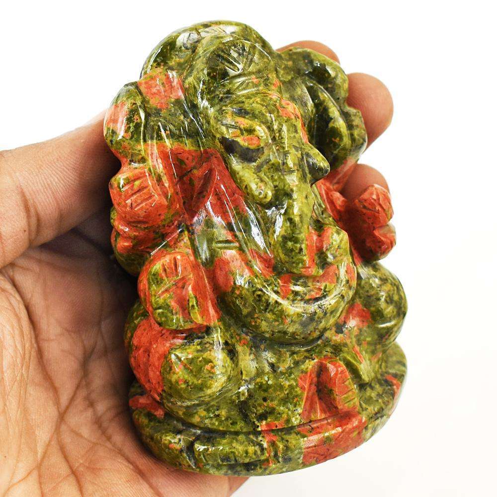 gemsmore:Artisian Blood Green Unakite Hand Carved Genuine Crystal Gemstone Carving Lord Ganesha