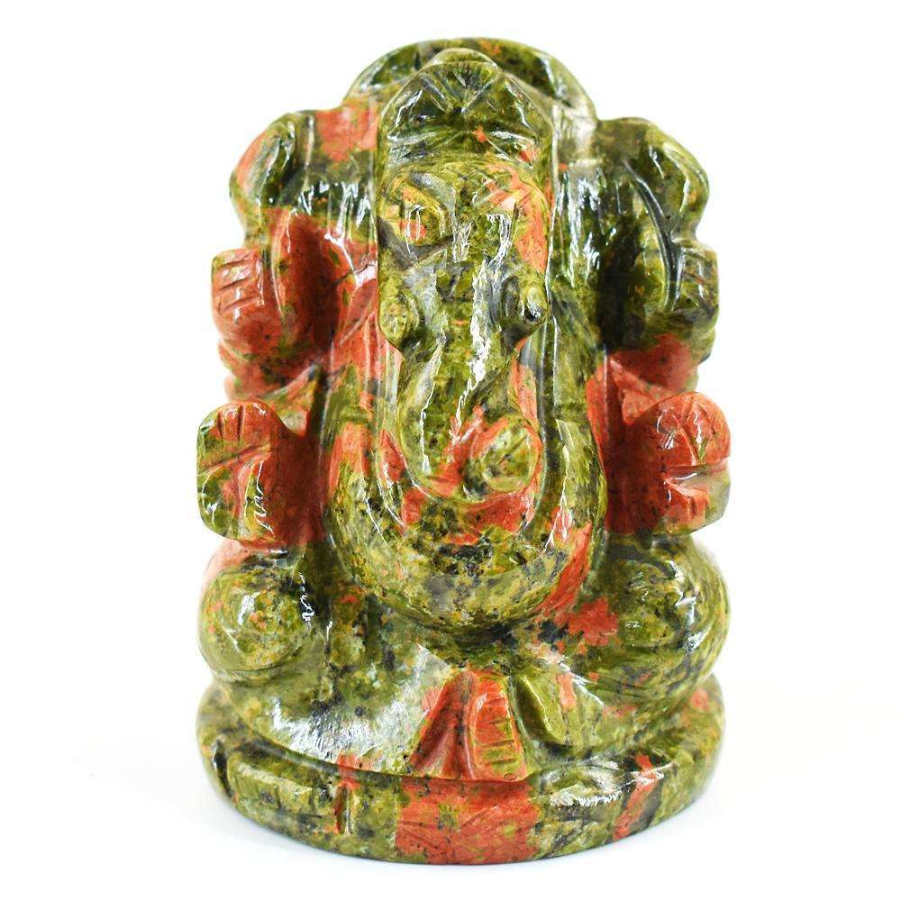 gemsmore:Artisian Blood Green Unakite Hand Carved Genuine Crystal Gemstone Carving Lord Ganesha