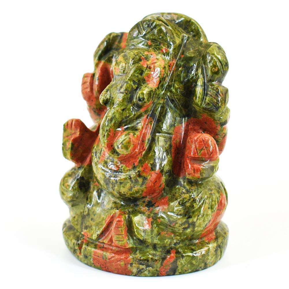 gemsmore:Artisian Blood Green Unakite Hand Carved Genuine Crystal Gemstone Carving Lord Ganesha