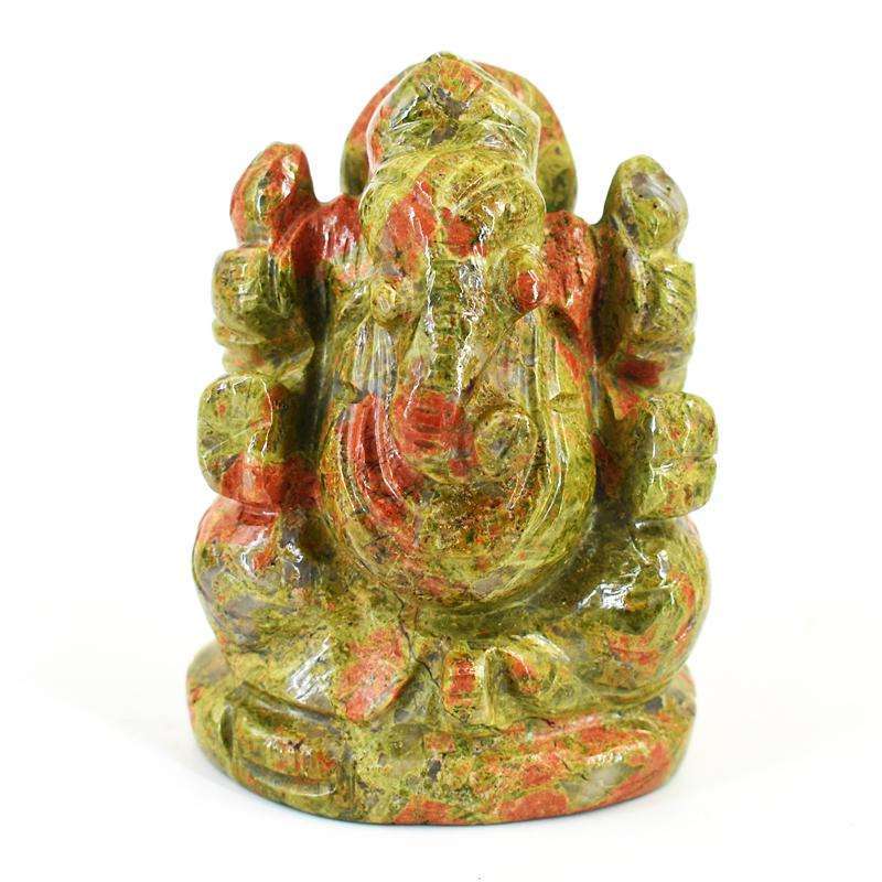 gemsmore:Artisian Blood Green Unakite Hand Carved Genuine Crystal Gemstone Carving Lord Ganesha