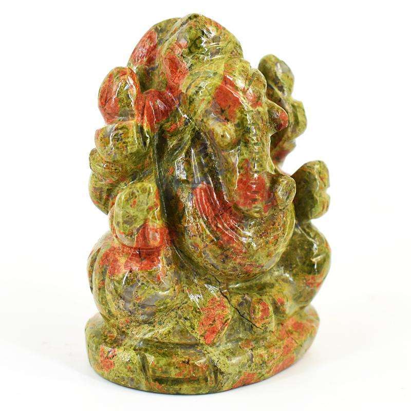 gemsmore:Artisian Blood Green Unakite Hand Carved Genuine Crystal Gemstone Carving Lord Ganesha