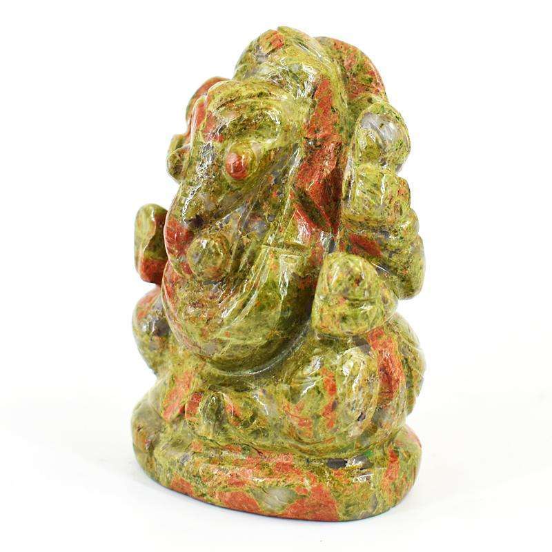 gemsmore:Artisian Blood Green Unakite Hand Carved Genuine Crystal Gemstone Carving Lord Ganesha