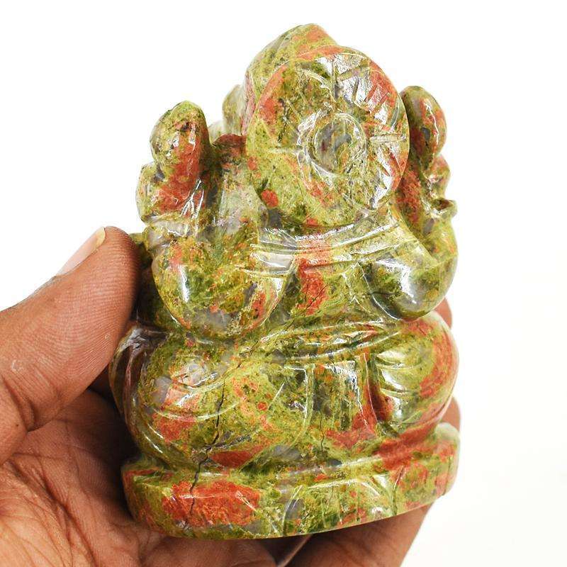 gemsmore:Artisian Blood Green Unakite Hand Carved Genuine Crystal Gemstone Carving Lord Ganesha