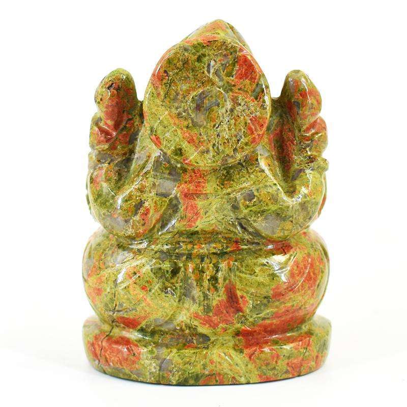 gemsmore:Artisian Blood Green Unakite Hand Carved Genuine Crystal Gemstone Carving Lord Ganesha