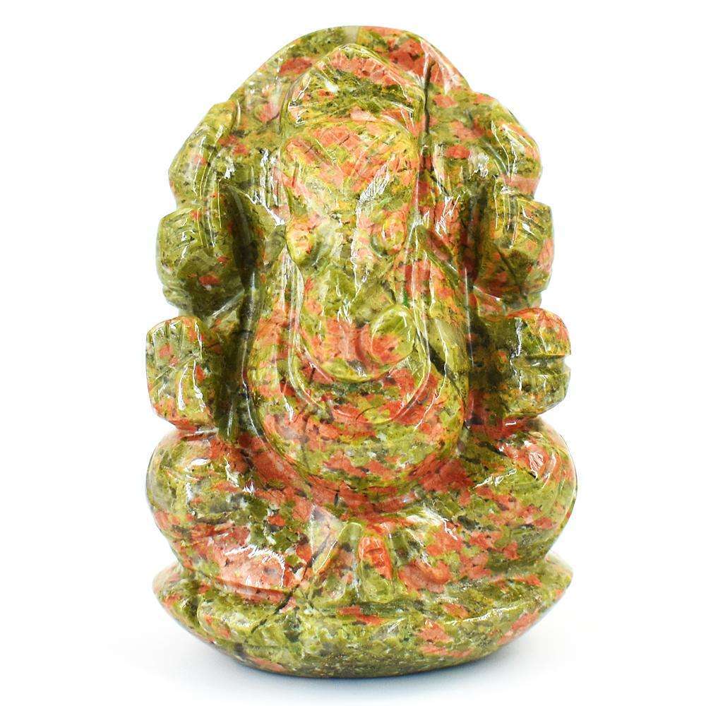 gemsmore:Artisian Blood Green Unakite Hand Carved Genuine Crystal Gemstone Carving Lord Ganesha