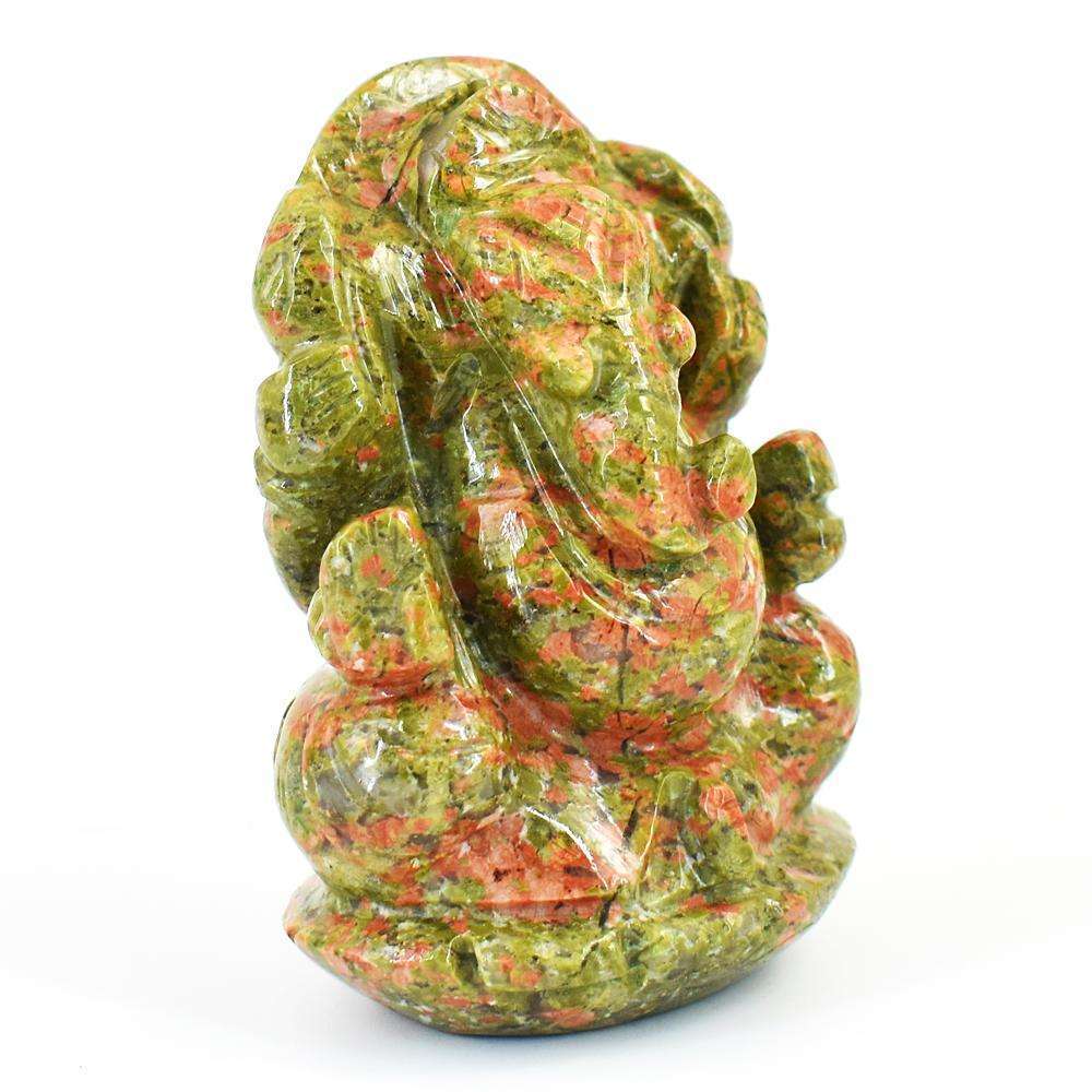 gemsmore:Artisian Blood Green Unakite Hand Carved Genuine Crystal Gemstone Carving Lord Ganesha