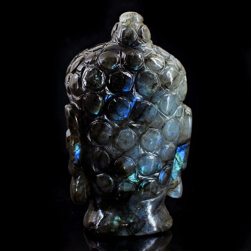 gemsmore:Artisian Blue Flash Labradorite Hand Carved Genuine Crystal Carving Buddha Head