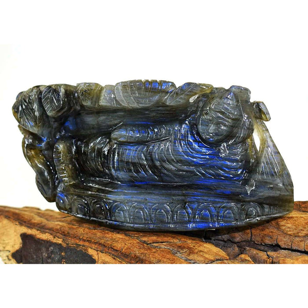 gemsmore:Artisian Blue Flash Labradorite Hand Carved Sleeping Buddha