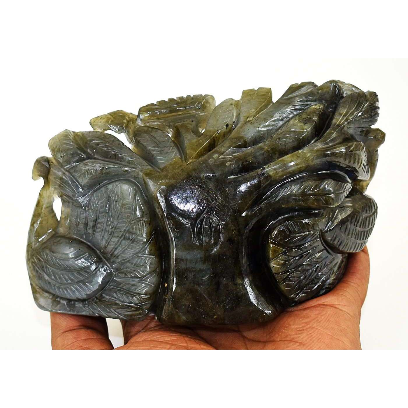 gemsmore:Artisian Blue Flash Labradorite Hand Carved Sleeping Buddha