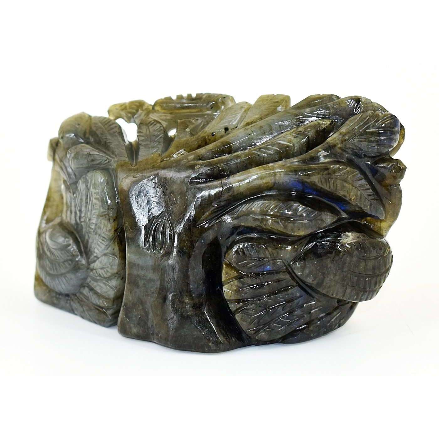 gemsmore:Artisian Blue Flash Labradorite Hand Carved Sleeping Buddha