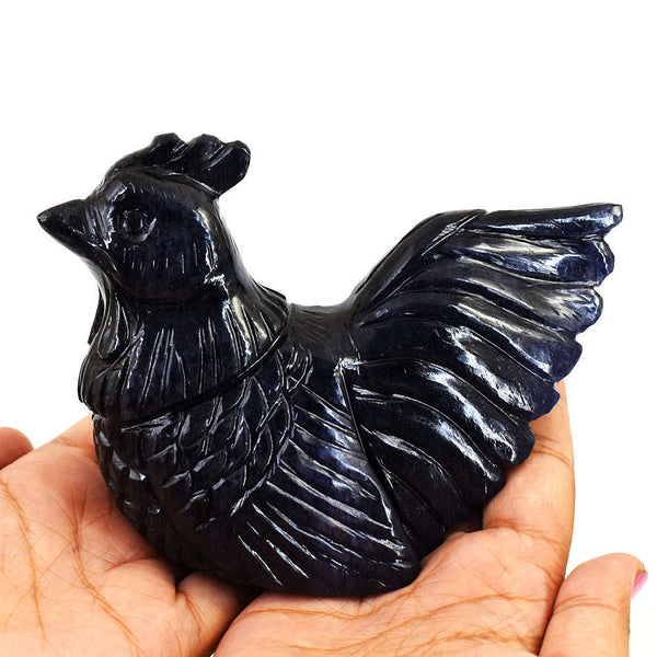 gemsmore:Artisian Blue Jade Hand Carved Genuine Crystal Gemstone Carving Hen