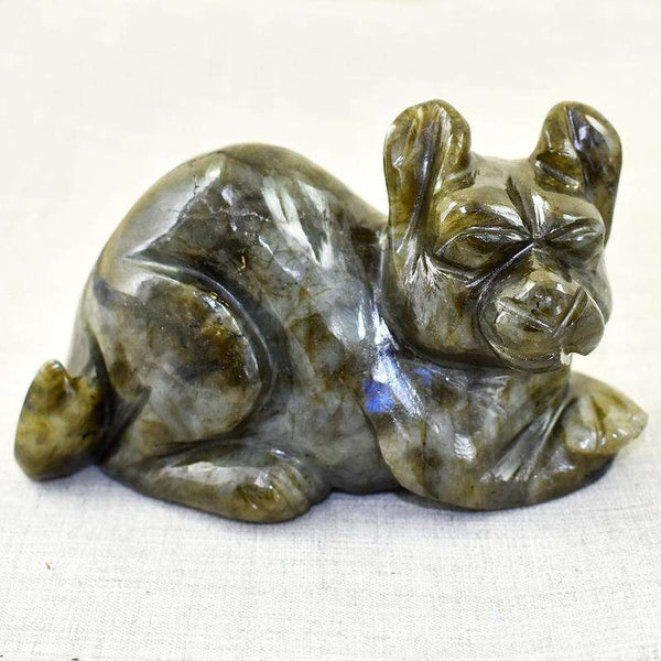 gemsmore:Artisian Carved Blue Flash Labradorite Gemstone Dog