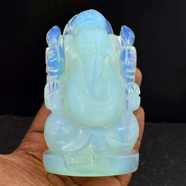 gemsmore:Artisian Carved Color Play Opalite God Ganesha Idol