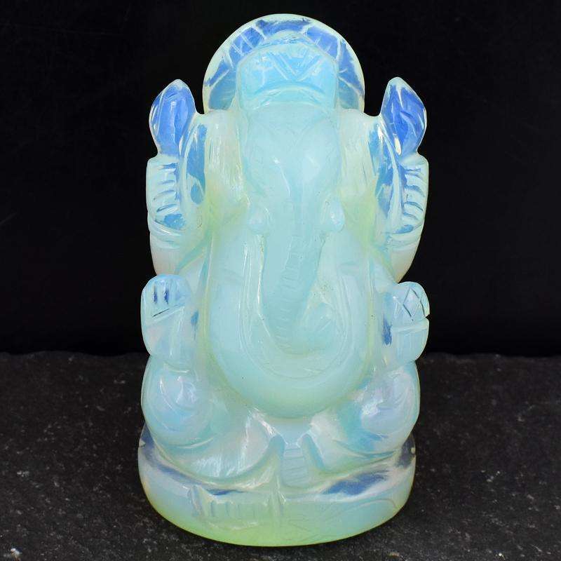 gemsmore:Artisian Carved Color Play Opalite God Ganesha Idol