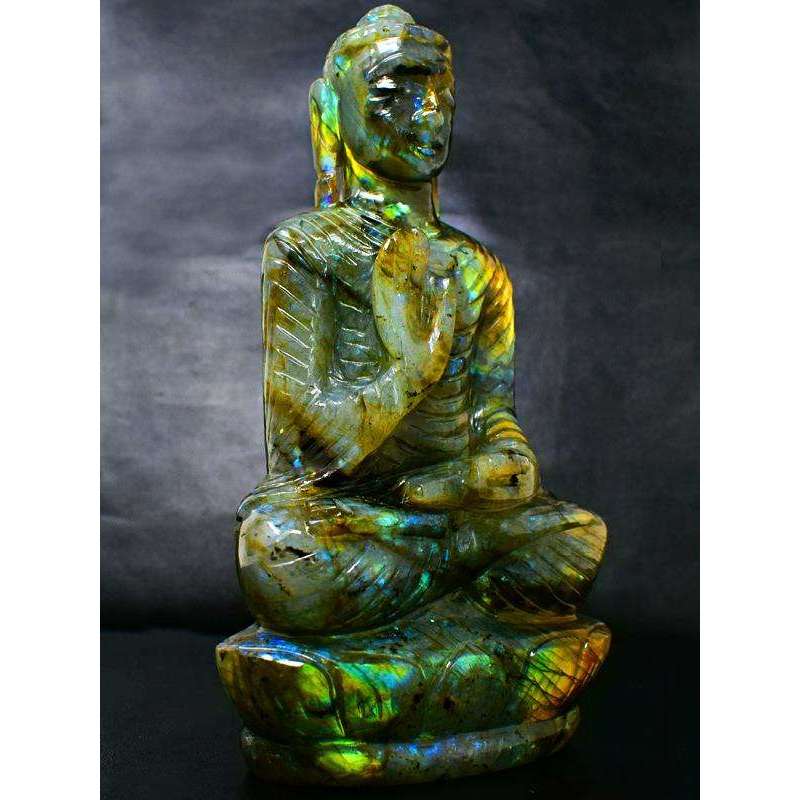 gemsmore:Artisian Carved Golden Flash Labradorite Lord Buddha-sir0