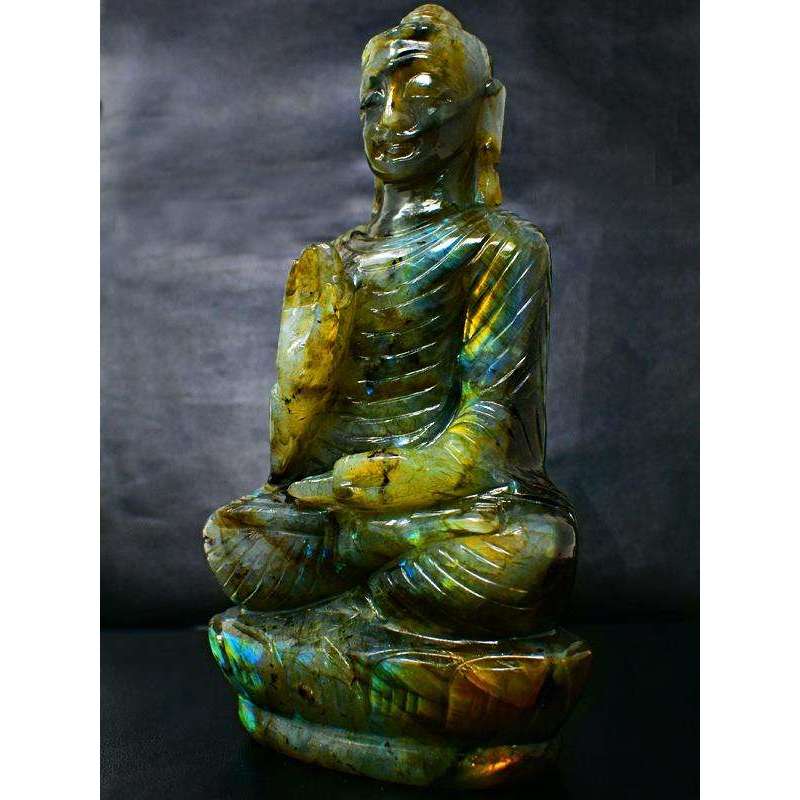 gemsmore:Artisian Carved Golden Flash Labradorite Lord Buddha-sir0