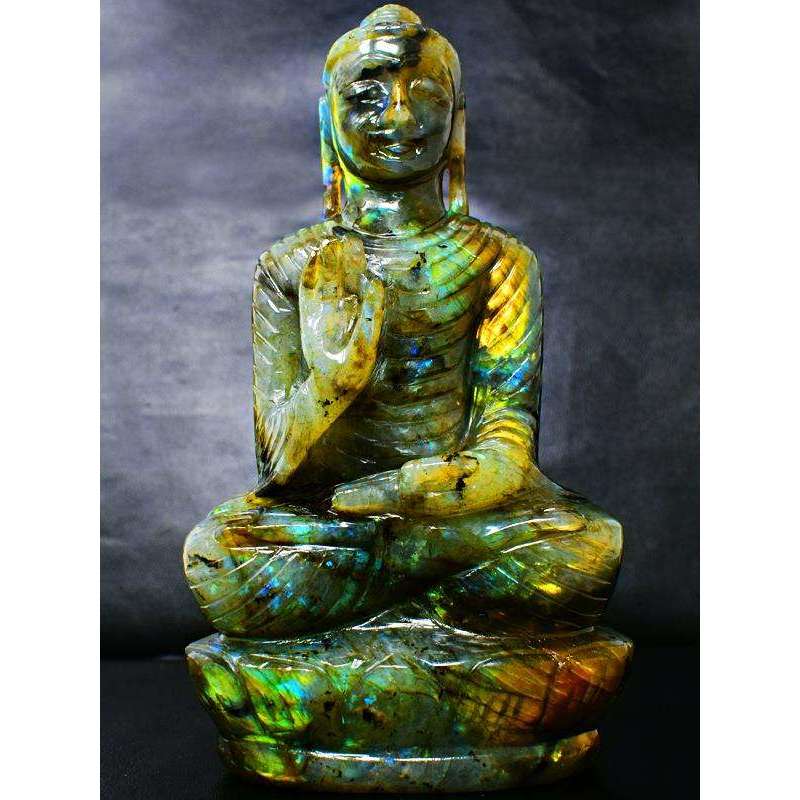 gemsmore:Artisian Carved Golden Flash Labradorite Lord Buddha-sir0