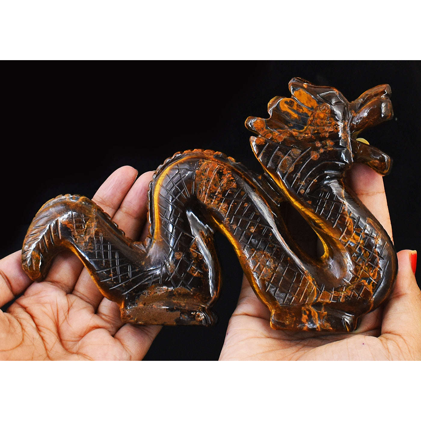 gemsmore:Artisian Carved Golden Tiger Eye Dragon Gemstone