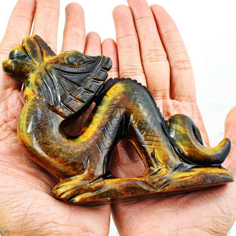 gemsmore:Artisian Carved Golden Tiger Eye Dragon Gemstone