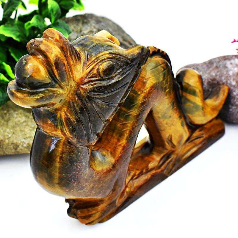 gemsmore:Artisian Carved Golden Tiger Eye Dragon Gemstone
