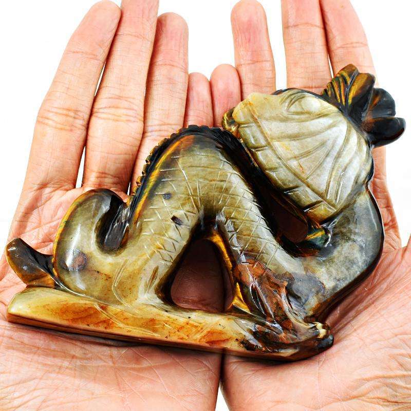 gemsmore:Artisian Carved Golden Tiger Eye Dragon Gemstone